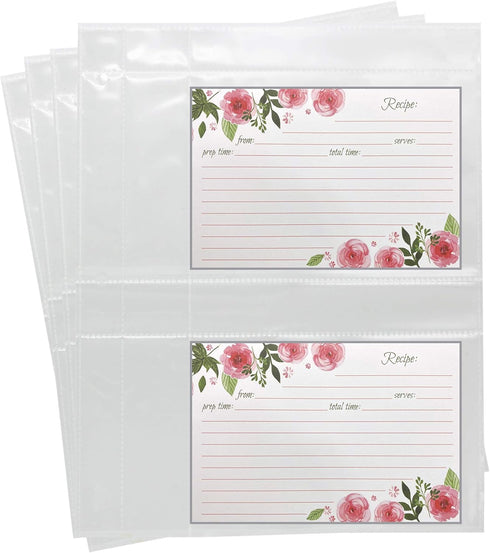 20 Pack Recipe Card Page Protectors, Clear Refill Sheets for 3 Ring Binders, 4" x 6", 2 Pockets Per Page, Holds 4 Cards Per Sheet, Perfect for Rec...
