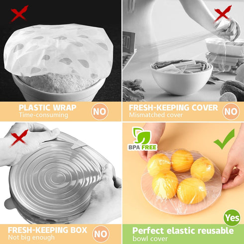 Plastic Bowl Covers 100pcs Elastic Reusable, Shower Caps for Sourdough Bread Proofing, Outdoor Food Covers to keep Bugs Away, Stretch Bowl Covers ...