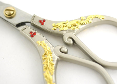 JubileeYarn Gold Dragon Relief w/Red Crystals Embroidery Craft Scissors - Silver - 1 Pair...