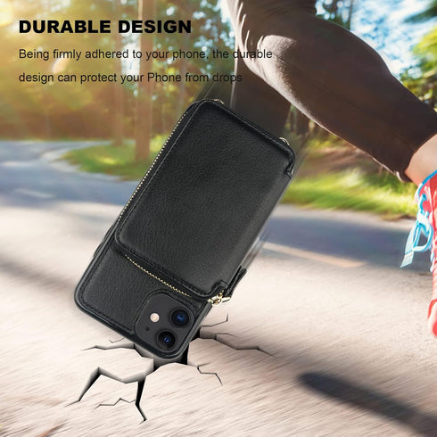 Bocasal RFID Blocking Wallet Case for iPhone 11, Adjustable Crossbody Zipper Purse Case Card Holder with Kickstand Detachable Wrist Strap, PU Leat...