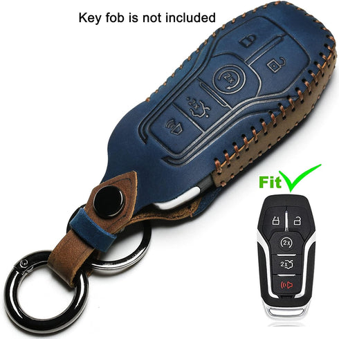 Leather Cover Key Fob Shell Compatible with Ford F150/F250 2015 2016 2017 5 Buttons Keyless Remote Control (B-Blue) …...