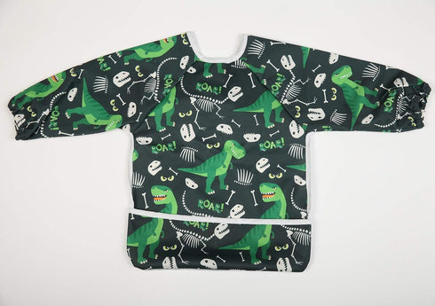 Baby Bib Long Sleeved Shirt With Pocket 1-3 years old Toddler For Boys (Green Dinosaurs)...