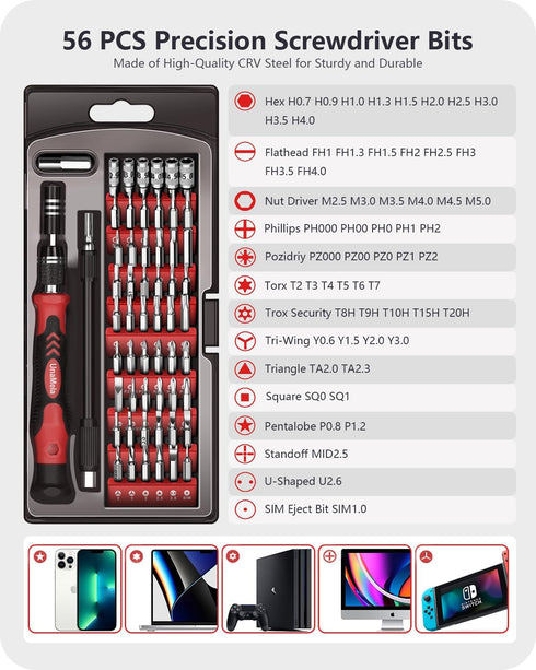 UnaMela Electronics Precision Screwdriver Set: 61 in 1 Small Magnetic Repair Tool Kit Mini Screw Driver with Case for Computer, Laptop, PC, iPhone...