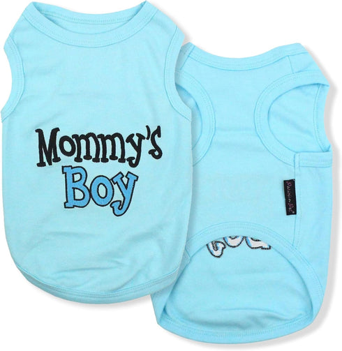 Parisian Pet Dog T-Shirt with Embroidered 'Mommy’s Boy' Words - 100% Cotton Boy Dog Clothes - Breathable Mamas Boy Dog Shirt - Machine Washable Do...
