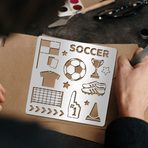 Soccer Stencil for Painting Stainless Steel Sport Football Drawing Stencils 6.15 inches Championship Trophy Football Boots Metal Stencil Soccer Th...