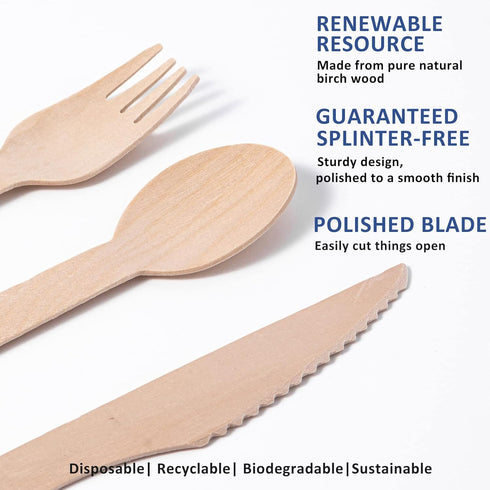 30 Pack Pre Rolled Napkin and Cutlery Set, Wooden Disposable Cutlery with 30 Forks, 30 Spoons, 30 Knives, 30 Napkins, Biodegradable Utensils for P...