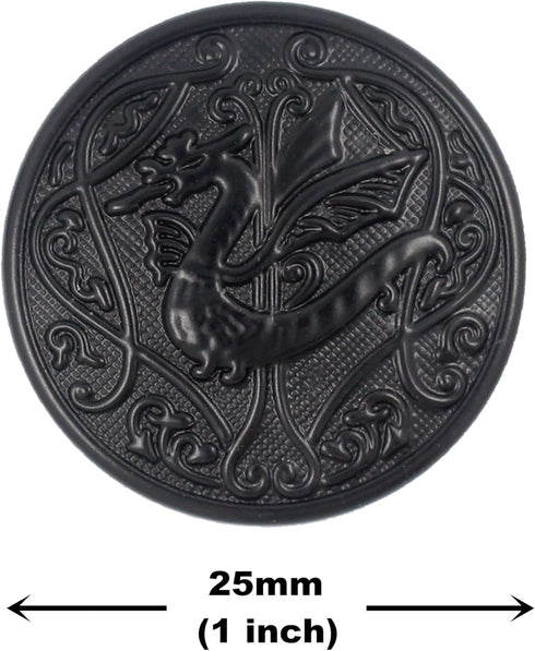 Bezelry 10 Pieces Spitfire Celtic Dragon Metal Shank Buttons. 25mm (1 inch) (Matte Black)...