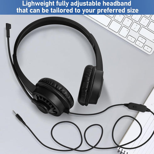 Wired headset with Microphone for computer PC Laptop, 3.5mm Jack Headset with Clear Chat Mic for office-Black (1 Pack)...
