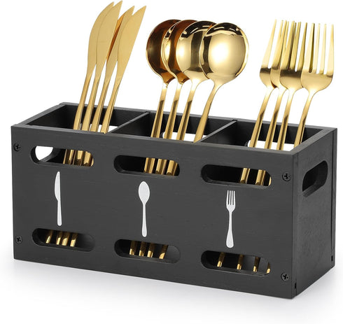 3 Compartment Flatware Caddy, Cutlery Utensil Holder, Organizer Caddy Box For Cooking, Silverware, Flatware, Sauce Spoon, Tongs, and More, Grey Wa...