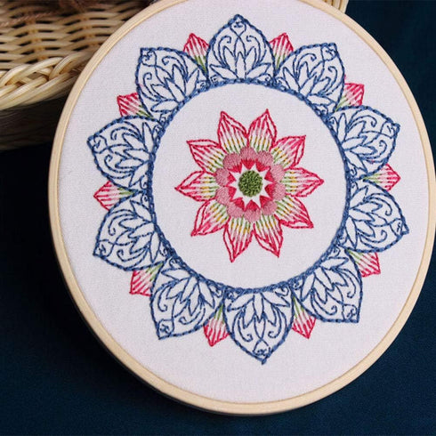 KISSBUTY Full Range of Embroidery Starter Kit with Pattern, Cross Stitch Kit Including Embroidery Fabricwith Floral Pattern, Bamboo Embroidery Hoo...