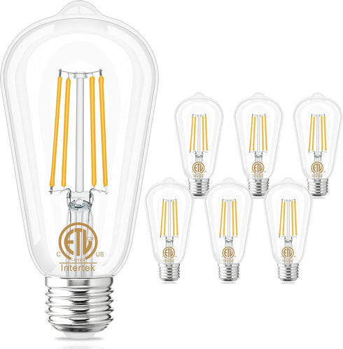 GOLSPARK Edison Bulbs 60 Watt Equivalent, E26 LED Bulb Soft White 3000K, 800LM, 6W 120V CRI85, E26 Base, ST58 Clear Vintage Light Bulbs for Living...