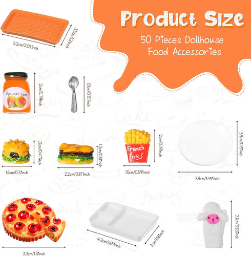 50 Pieces Dollhouse Miniature Fast Food Accessories Set Mixed Resin Food Drink Mini Hamburger Fries Juice Milk Bread Jam Cup Doll Kitchen Pretend ...