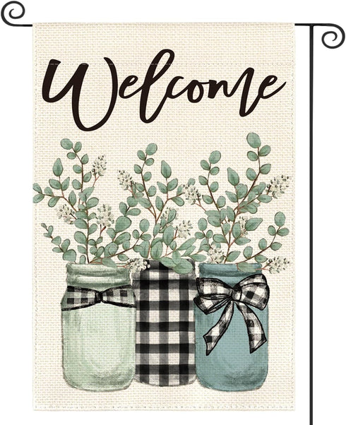 AVOIN colorlife Eucalyptus Mason Jar Spring Summer Garden Flag 12x18 Inch Double Sided Outside, Buffalo Plaid Welcome Yard Outdoor Flag...
