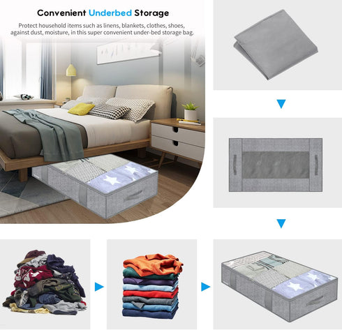 Onlyeasy Large Underbed Storage Bags Organizer Container (2 Pack) with 4 Handles and 2 Sturdy Zippers, Blankets Clothes Comforters Foldable Storag...