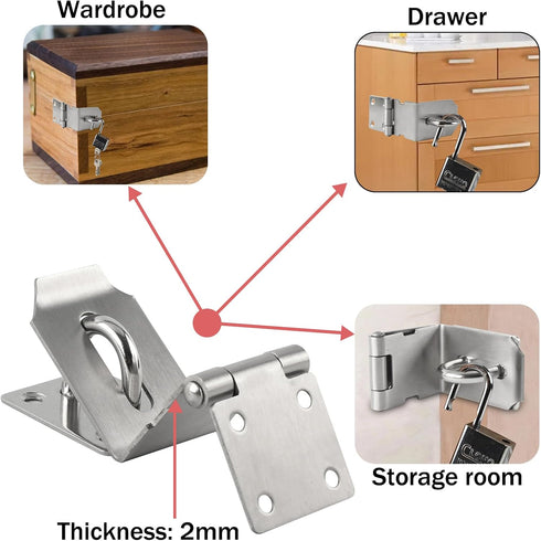 4 Inch Door lock Latch Padlock Hasp Set, 90 Degree Latch Lock with Screws and Padlock Stainless Steel Safety Right Angle Padlock Hasp Locking Latc...