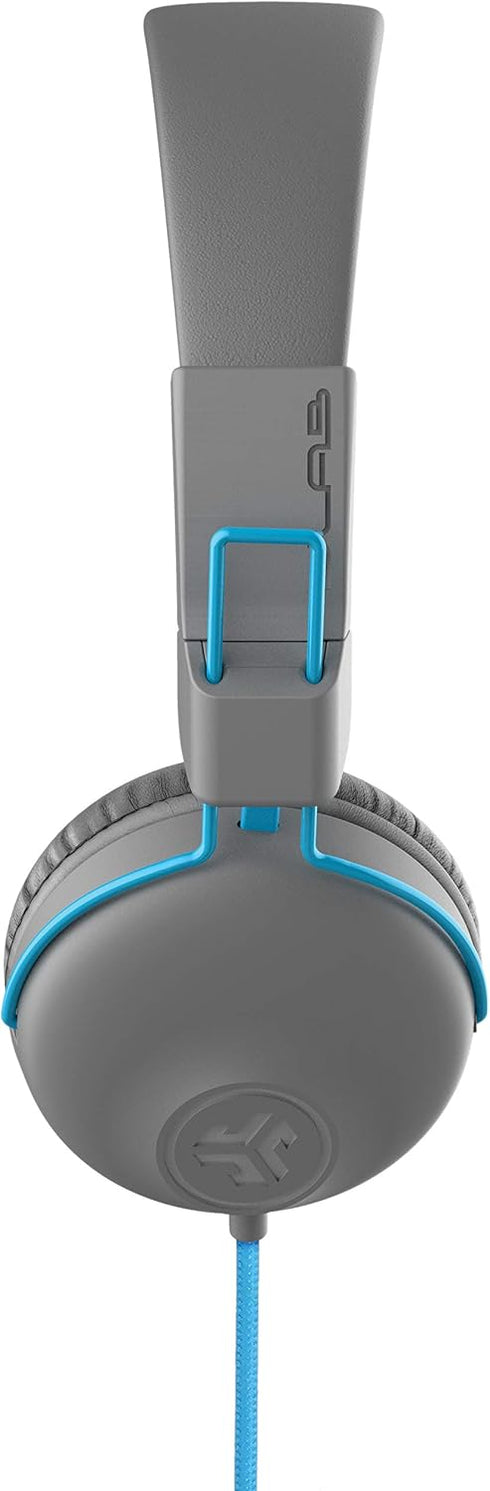 JLab Studio On-Ear Headphones, Wired Headphones, Gray/Blue, Tangle Free Cord, Ultra-Plush Faux Leather with Cloud Foam Cushions, 40mm Neodymium Dr...