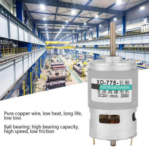 775 DC Motor, DC 24V/20000RPM 80W High Speed Low Noise High Torque Motor Extension Shaft Motor(24V20000RPM)......