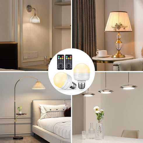 SCOPOW E26 8W Rechargeable Light Bulbs with Remote Control Timer and 3 Color Temperature Rechargeable Battery Operated Light Bulb 600LM Magnetical...