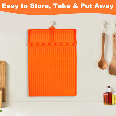 Silicone Griddle Tools Mat for Blackstone,Grill BBQ Caddy Utensils Holder, 3 in 1 Spatula Mat with Drip Pad,Blackstone Griddle Accessories,Orange...