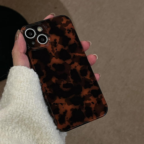 Tortoise Shell Retro Phone Case Compatible with iPhone 14 Pro Chic Amber Brown Leopard Stylish Classic Soft Slim Protective Cover for iPhone 14pro...