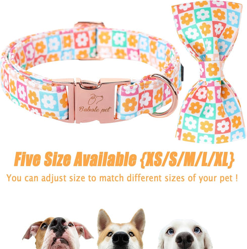 Dog Collar for Spring and Summer, Cotton Dog Collar with Bow with Safety Metal Buckle, Adjustable Puppy Collar for Small, Medium and Large Dogs L...