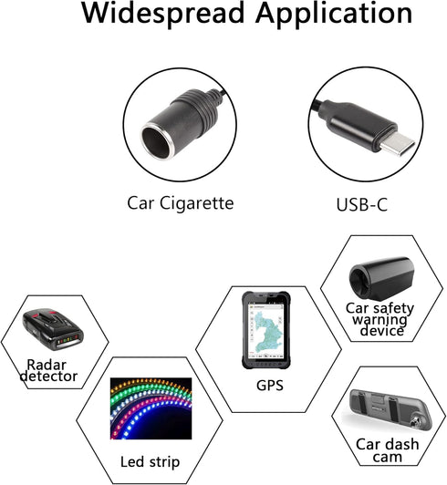 CERRXIAN 1ft USB C Male to 12V 8W Cigarette Lighter Socket Adapter Power Cable for Dash Cam, GPS, Car Led Light Strips...