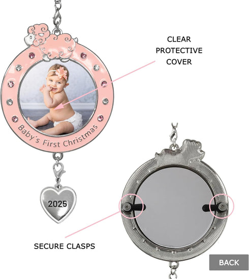 BANBERRY DESIGNS Baby Girl's First Christmas Photo Ornament - 2025 Dated Xmas Picture Decoration for Newborn Daughter - Baby's 1st Keepsake - Gift...