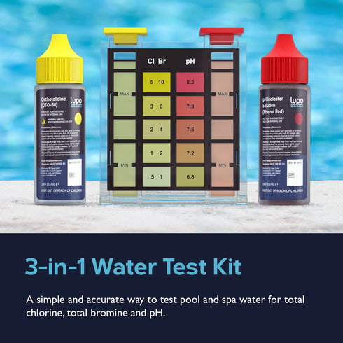 Lupo 3-in-1 Water Test Kit for Swimming Pools & Spas | Water Chemical Test Kit for pH, Total Chlorine and Total Bromine...