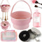 3 In 1 Makeup Brush Cleaning Set Multifunctional Washing Bowl Drying Basket with Handle Silicone Cleaner Mat Removal Cleaner Sponge 150ml/5.12fl.o...