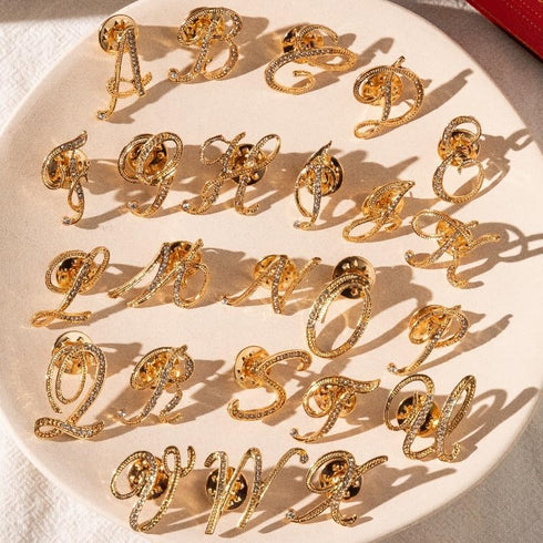 SINNKYA-Z Woman’s 26 Letter Initial Brooch Pins, Gold Clear Crystal Rhinestone Breastpins Letter Stocking Pins for gifts 2size/package...