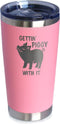 Bevvee Gettin Piggy - Insulated Coffee Tumbler Cup with Sliding Lid - Stainless Steel Insulated Mug - Pig Themed Coffee Gifts - Pink...