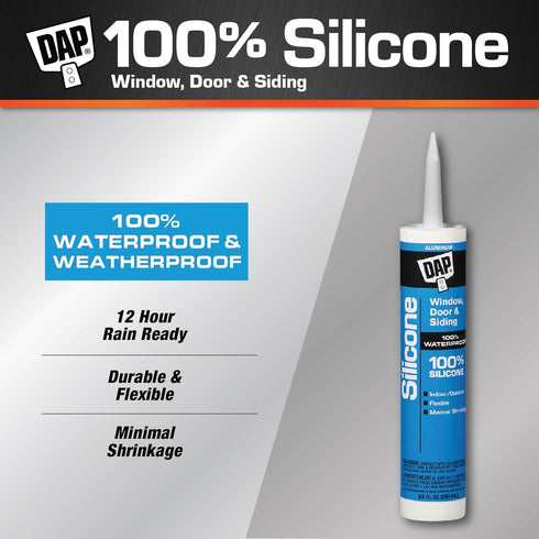 DAP 08643 9.8-Ounce 100% Silicone Window, Door and Siding Sealant, Aluminum...