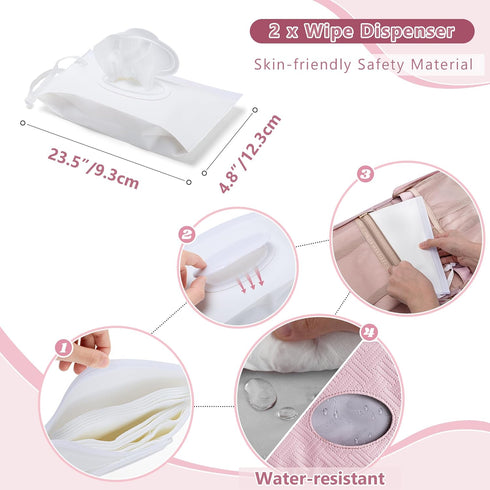 Diaper Clutch Bag with 2 Pieces Wipes Dispensers, Small Diaper Bag with Multiple Pockets for Storage of Baby Necessities, Baby Travel Essential, P...