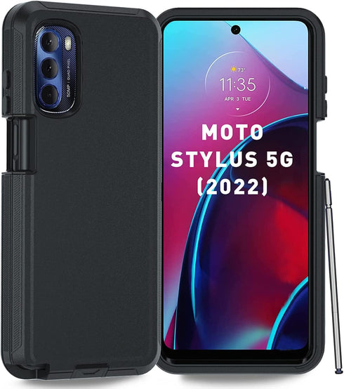 Anloes Case for Motorola Moto G stylus 5G 2022, Defender Phone Case Heavy Duty Shockproof Dustproof Rugged Protective, 3 in 1 Bumper Cover Black(w...