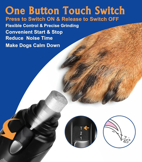 Dog Nail Grinder, Dog Nail Trimmers and Clippers Kit, 2-Speed and LED Light, Powerful Touch-Switch, Quiet and Low-Vibration Pet Nail Trimmers for ...