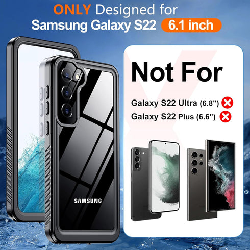 Hualele Galaxy S22 Case Waterproof, Built in Lens & Screen Protector Rugged Full Body Heavy Duty Protective Shockproof IP68 Underwater Cover Case ...