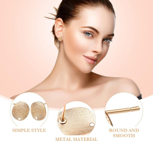MILISTEN 20pcs Stainless Steel Earrings Posts Round Blank Peg Earrings Posts Flat Pad Ear Stud Components Earring Making Findings (Golden)...