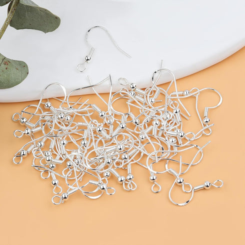 100 PCS/50 Pairs Earring Hooks for Jewelry Making - 925 Silver Hypoallergenic Earring Hooks, Earring Making Supplies Kit, Earring Findings, Ear Wi...