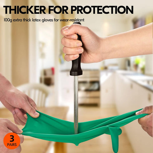 Vgo... 3-Pairs Reusable Household Gloves, Rubber Dishwashing gloves, Extra Thickness, Long Sleeves, Kitchen Cleaning, Working, Painting, Gardening...