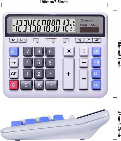 Comix Desktop Calculator Solar Battery Dual Power with 12-Digit Large LCD Display and Large Computer Keys Standard Function Calculator for Home Of...
