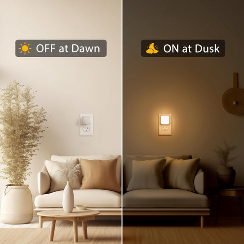 LED Night Lights Plug into Wall, Nightlights With Light Sensor Dusk to Dawn, 0.3W Square Plug in Night Light for Kids, 3000K Warm White Night Ligh...