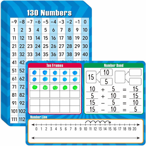 10 Pack Dry Erase Number Line Board Card, 9" x 12" Double Sided 130 Number Chart Math Manipulatives Game Chart, Teacher Classroom Must Haves Dry E...