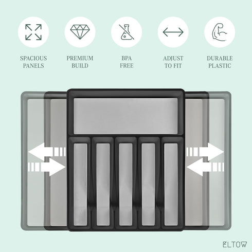ELTOW Large Expandable Silverware Drawer Organizer, 8 Compartment Non-Slip & Adjustable Silverware Organizer for Drawer, Kitchen Organization for ...