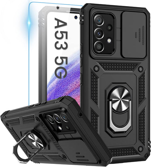 Goton for Samsung A53 5G Case, Galaxy A53 5G Case with Camera Cover & 360°Kickstand Ring with Tempered Glass Screen Protector, Military Grade Shoc...