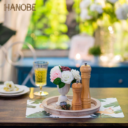 Hanobe Wood Decorative Tray - Round Unfinished Wooden Trays DIY Ottoman Serving Tray Centerpiece Candle Holder for Kitchen Countertop Crafts Art H...