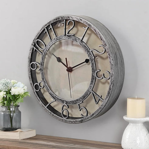 SAC SMARTEN ARTS 8" Silent Quartz Wall Clock Non-Ticking Digital Silver Clocks with 3D Numbers and Plastic Bezel Easy to Read Vintage Wall Clock...