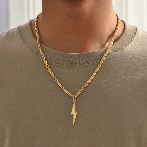 Lightning Bolt Necklace Gold Thunder Pendant Necklace Vintage Lightning Charms Rope Chain Necklace Long Sweater Chain Necklace Jewelry for Women M...