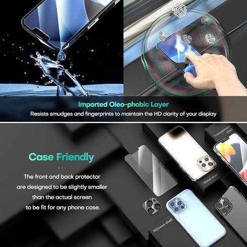 HATOSHI 3 Pack Tempered Glass Screen Protector for iPhone 13 Pro Max with 3 Pack Camera Lens Protector, Case Friendly Easy Installation Clear Prot...