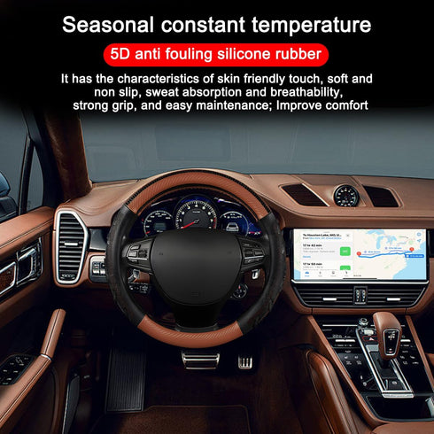 Car Steering Wheel Cover, Carbon Fiber Leather Vehicle Steering Wheel Protector, Sport Style and Anti-Slip Auto Interior Accessories, 15 Inch Univ...