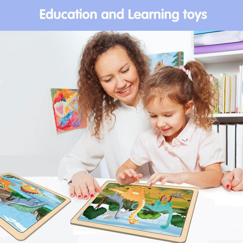 Puzzles for Kids Ages 4-6, 4 Pack Wooden Jigsaw Puzzles with 24 Pieces Each, Dinosaur Puzzle Preschool Educational Learning Toys Set for Boys and ...